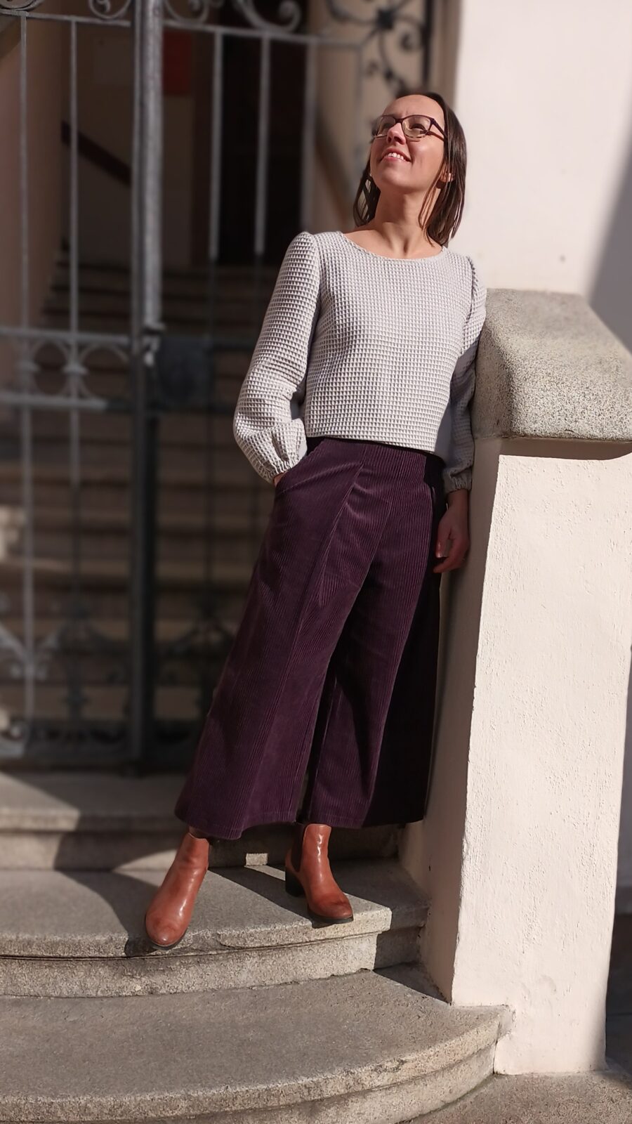 Fialové manšestrové culottes - Fajnea Fialové manšestrové culottes - Fajnea