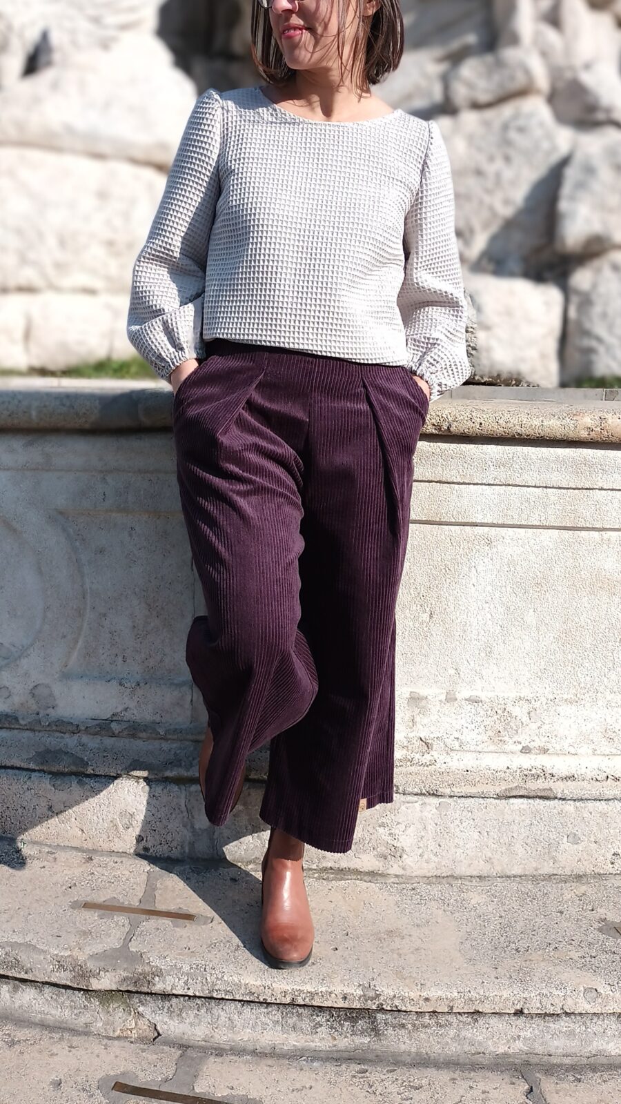 Fialové manšestrové culottes - Fajnea