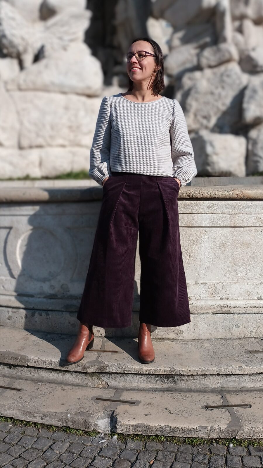 Fialové manšestrové culottes - Fajnea Fialové manšestrové culottes - Fajnea
