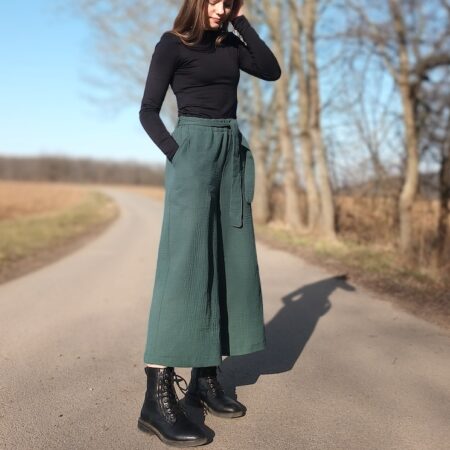Lahvově zelené mušelínové culottes - Fajnea